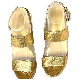 Michael Kors Gold Sandals W/Luxe Metallic Finish Hemp Wedges SZ 8.5